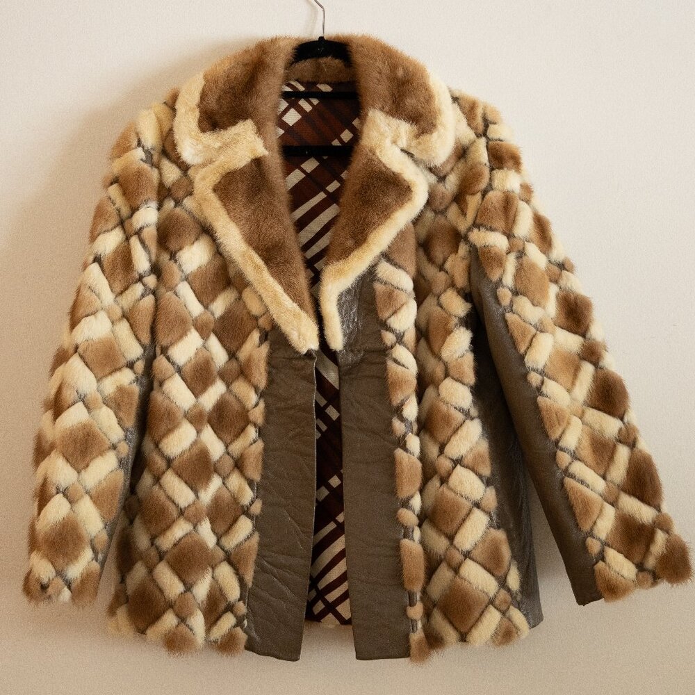 Mink and Leather Patchwork Fur Coat